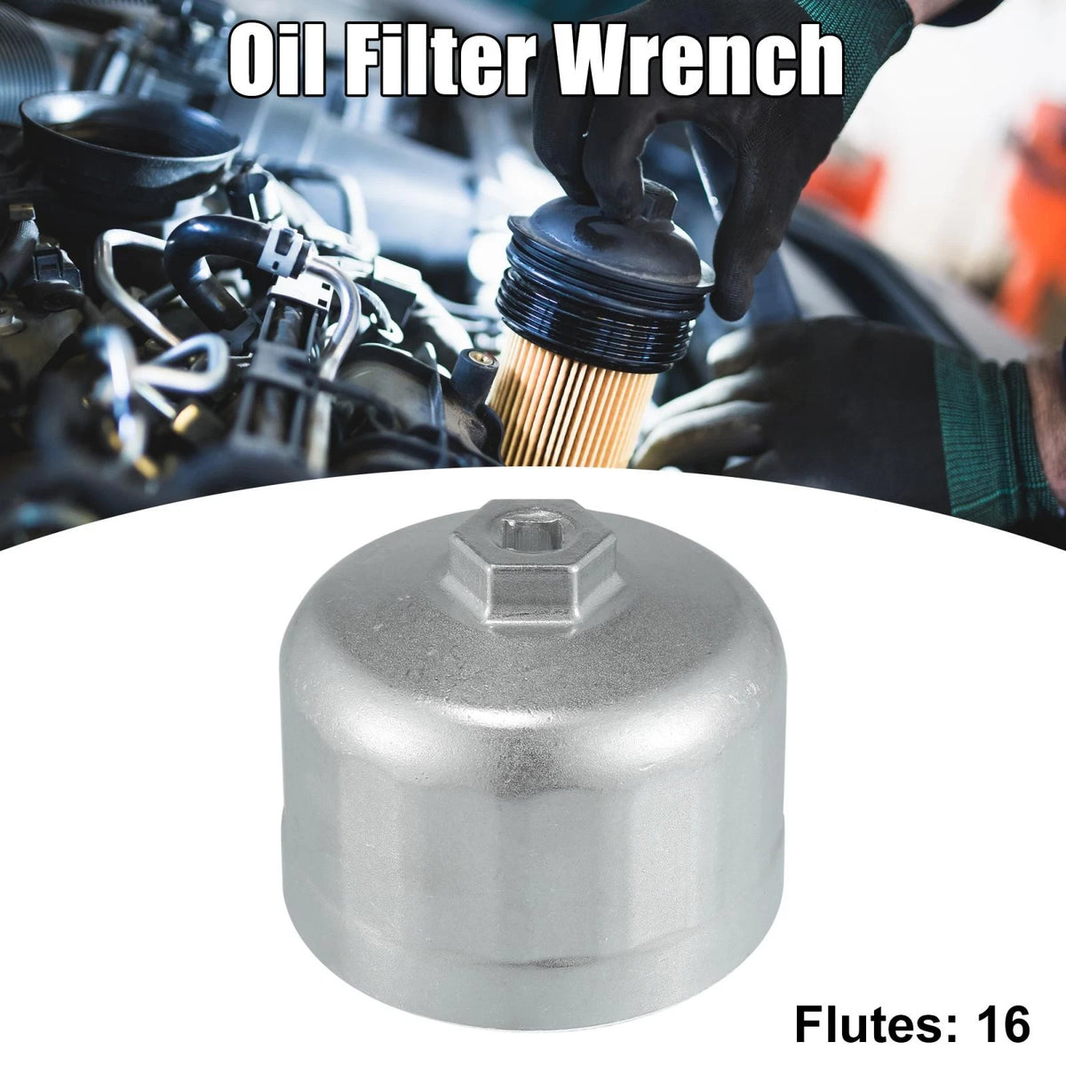 86mm 16 Flutes Oil Filter Wrench for BMW Volvo Silver Tone