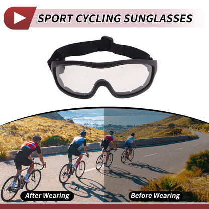 Motorcycle Riding Goggles Clear Lens Black Frame PC PU Cycling Sunglasses