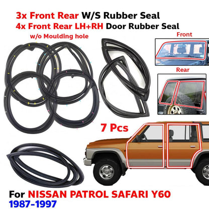 Windshield Rubber F+R Door Rubber 7PCS Fits Nissan Patrol Safari Y60 1987-97 D05