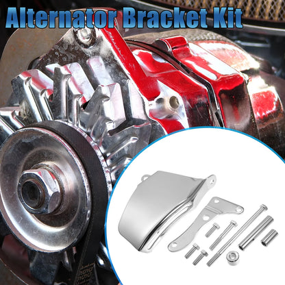 Polished Long Water Pump Alternator Bracket Kit for Chevy SBC 305