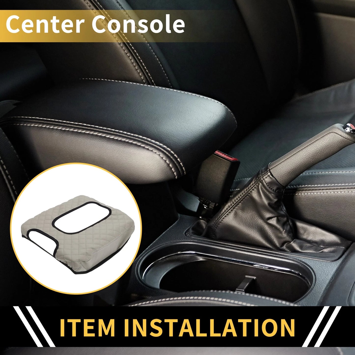 Arm Rest Cover for GMC Microfiber Leather Diamond Grid Pattern Grey