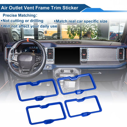 Air Condition Outlet Vent Trim Cover Frame Blue for Ford Bronco (2021-2024) 4Pcs