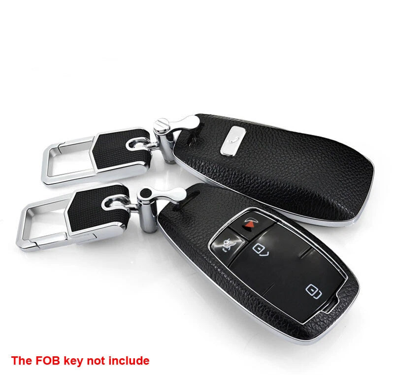 Black Leather FOB Key Cover Remote Bag fit for Benz E class E200 E300 2016-18
