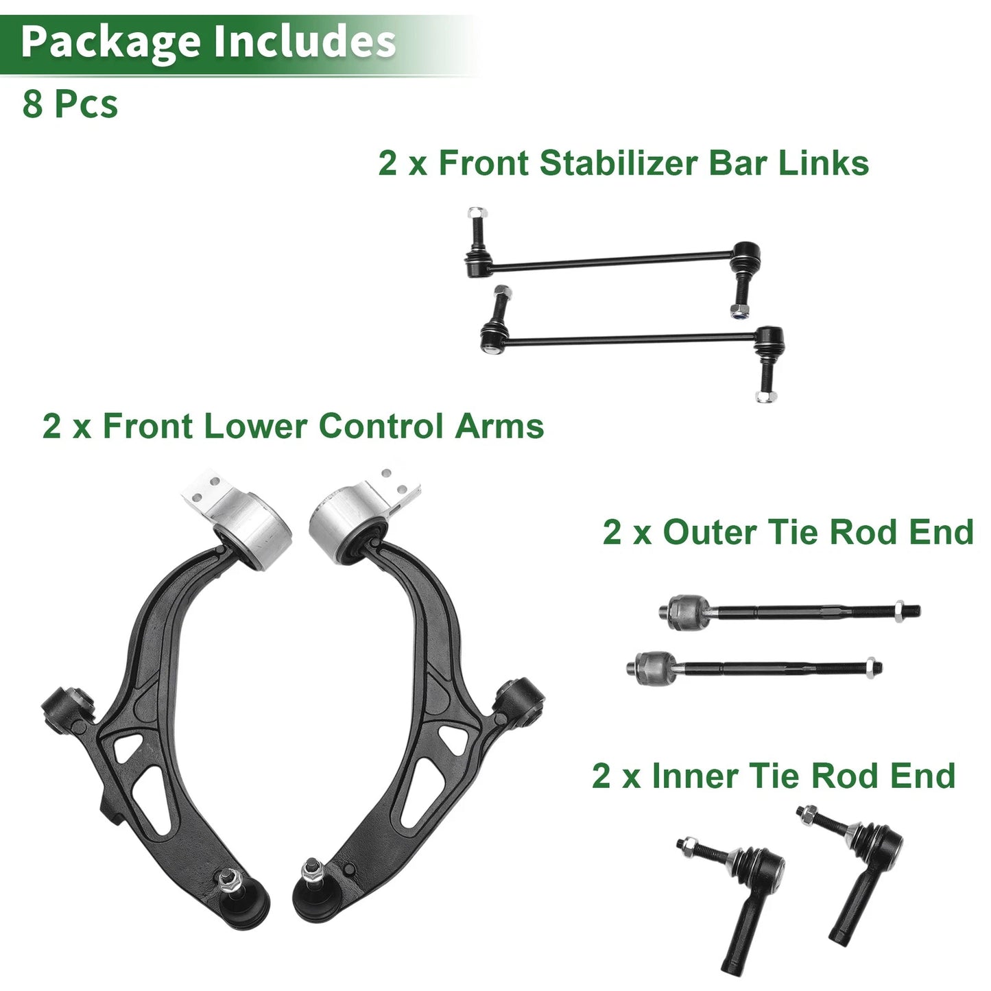 8 Pc Front Lower Control Arms for Ford Explorer (2011-2018)