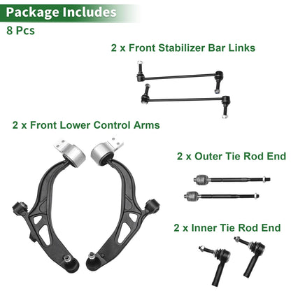 8 Pc Front Lower Control Arms for Ford Explorer (2011-2018)