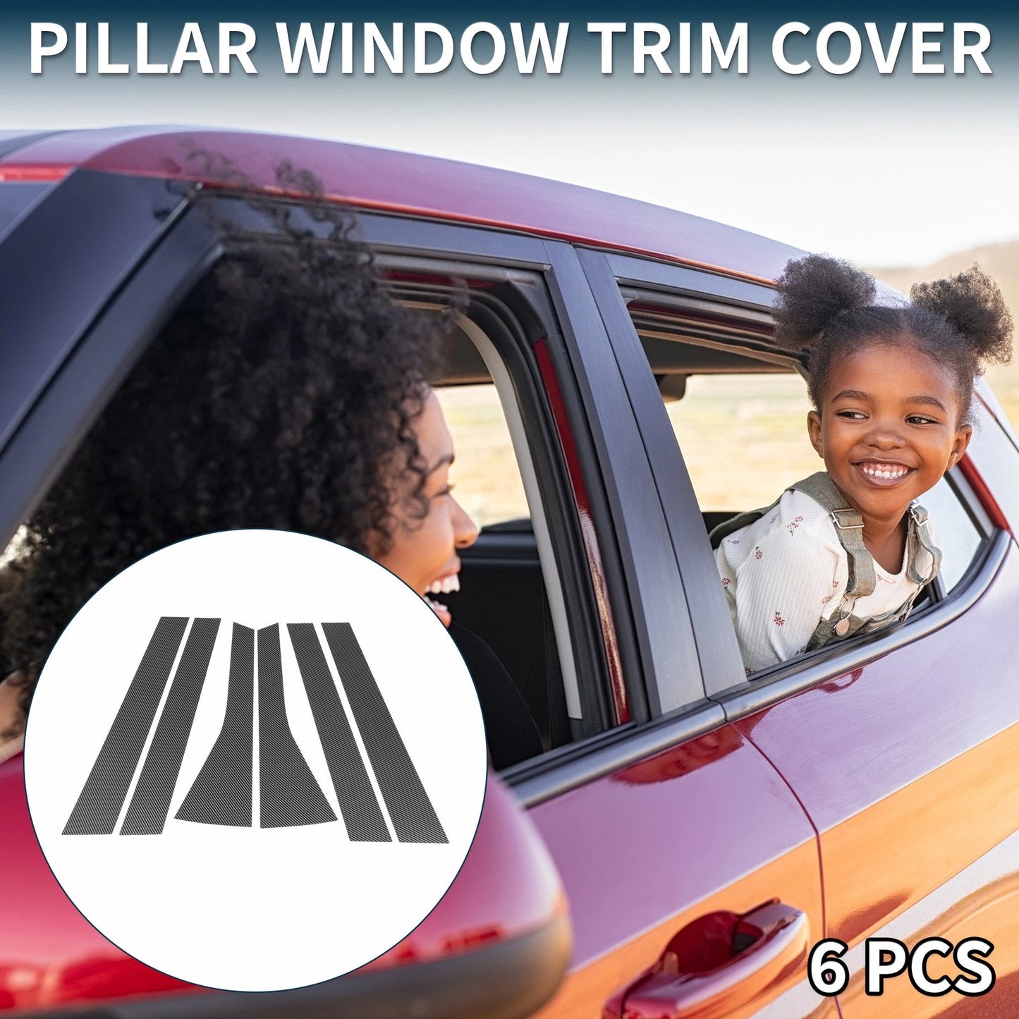6 Pcs Door Pillar Window Trim for Honda Fit (2009-2012) Carbon Fiber