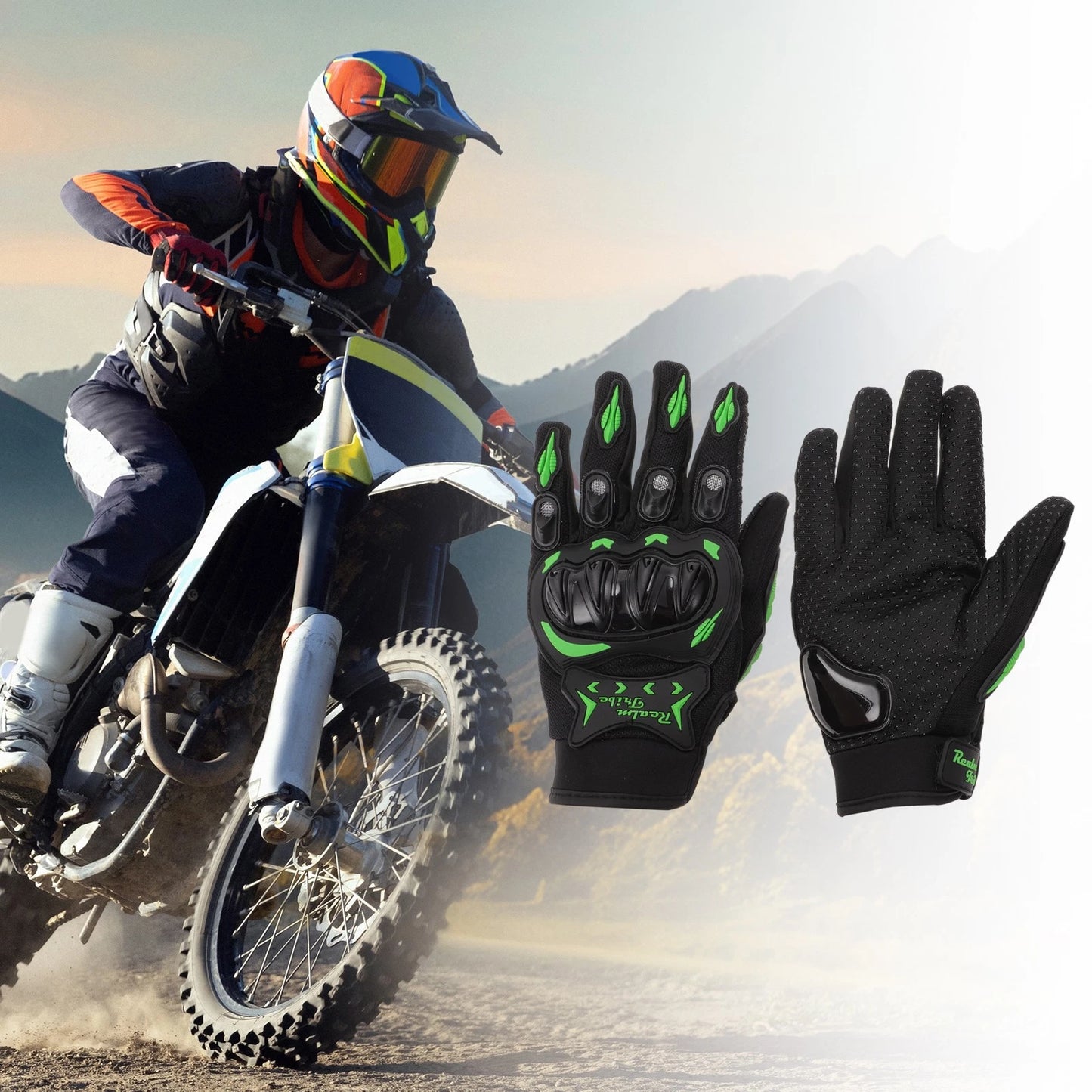 M 1 Pair Motorcycle Gloves Breathable Nylon Green for Make Model