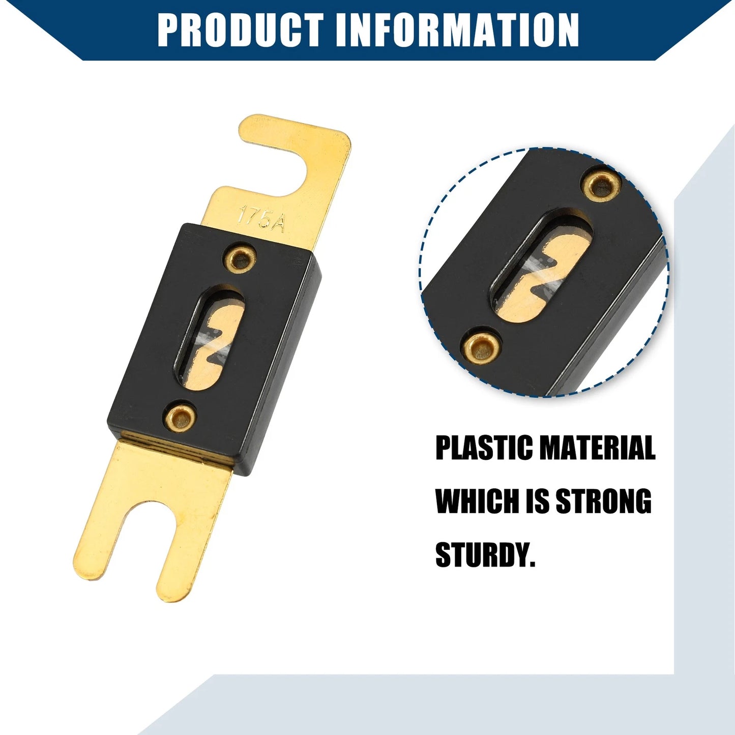 3 x Mini ANL 175A Fuses for Car, Motorcycle, Boat - Gold Tone, Black