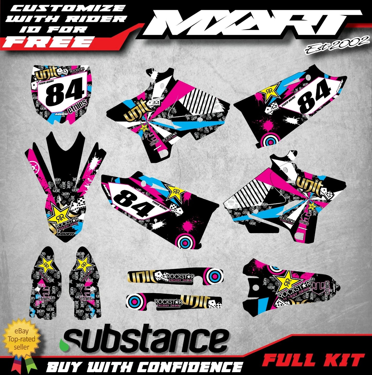 Full Custom Decal Kit for Yamaha YZ 125 (2015-2021) - RUSH Style Stickers