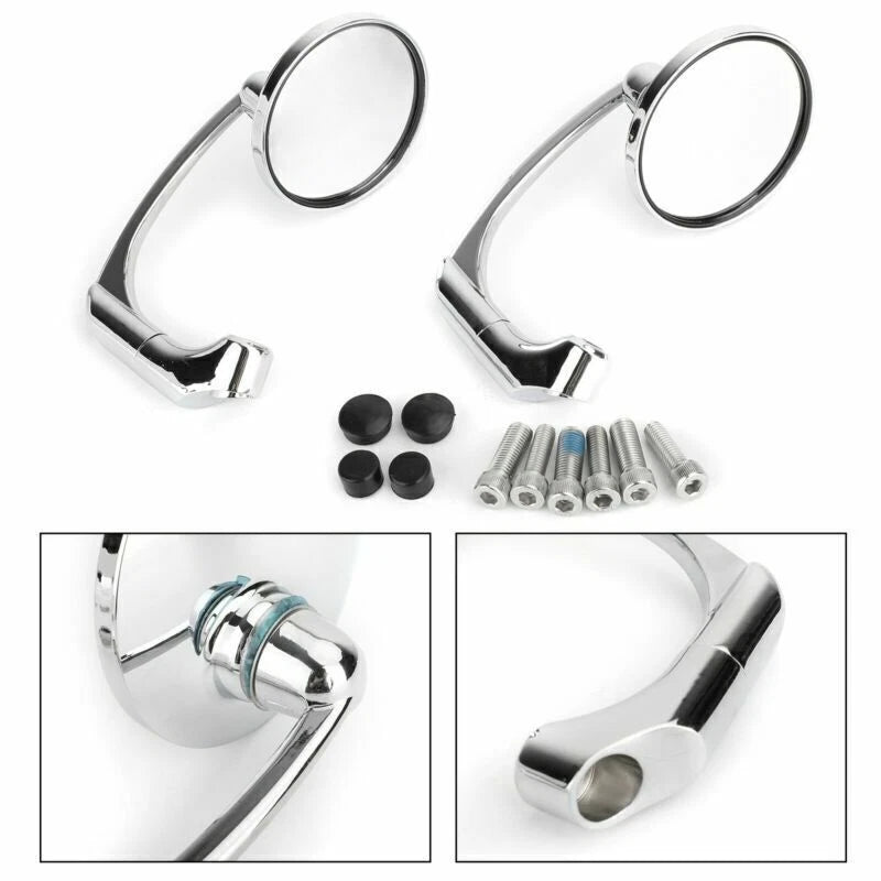 Round Chrome Mirrors for Motorcycle M8/M10 (E-Approval E9) 2 x New