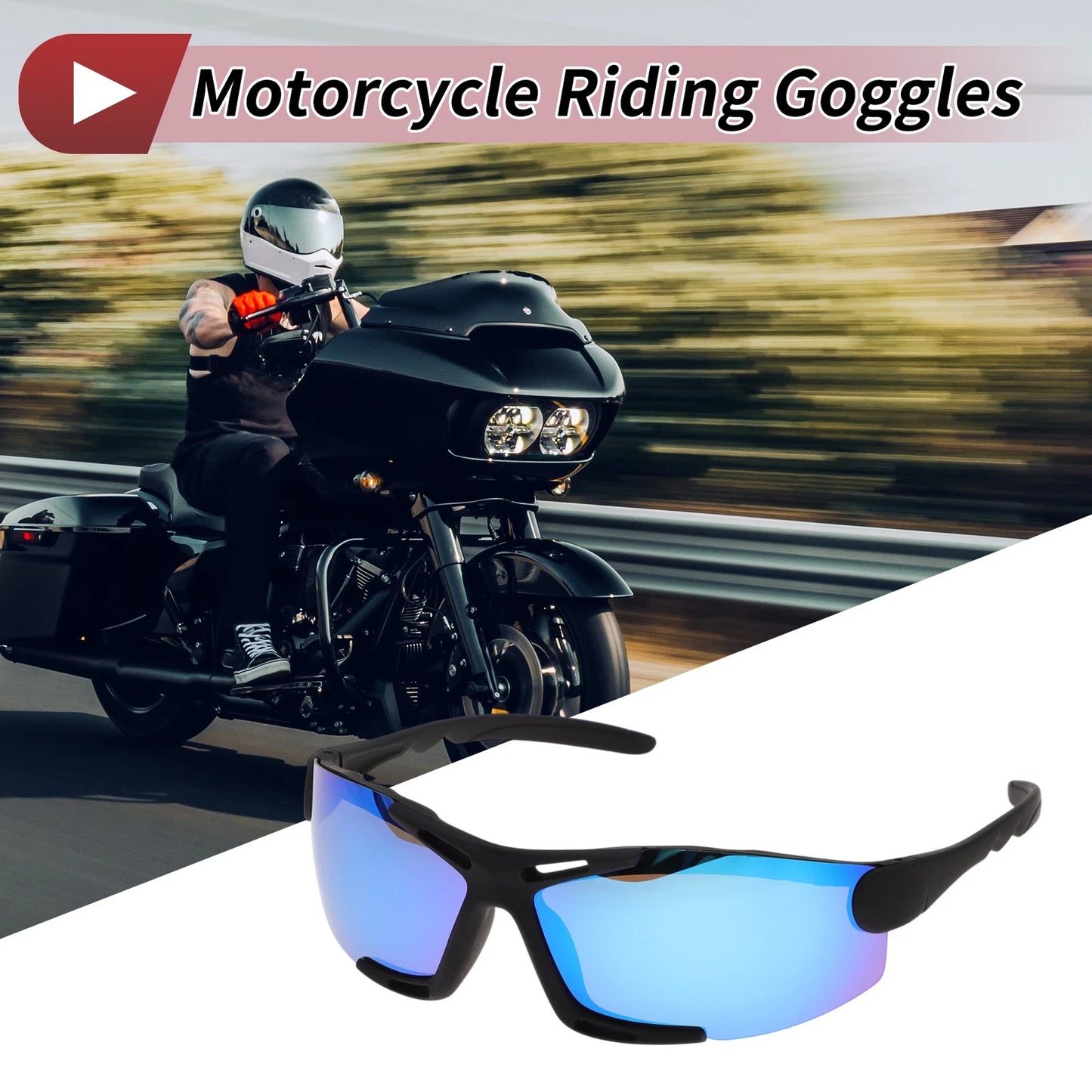 Goggles Riding Ice Blue Lens Black Frame Tri-acetel Cellulose for Motorcycle