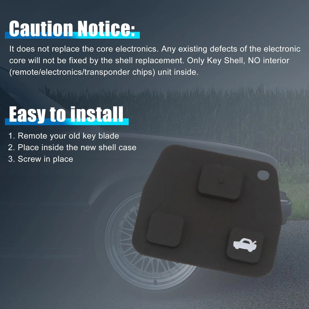 Key Fob Shell Case Pad for Toyota Avensis Corolla Rav4 3 Button Black