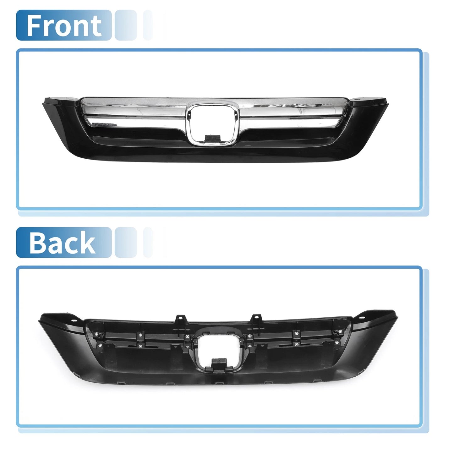 Front Upper Bumper Grille for Honda CR-V 2007-2009 Chrome Silver Tone