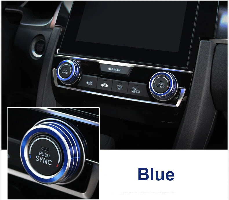 2pcs Red Aluminum AC Buttons Control Ring Knob Cover Fit For Honda Civic X 2016+