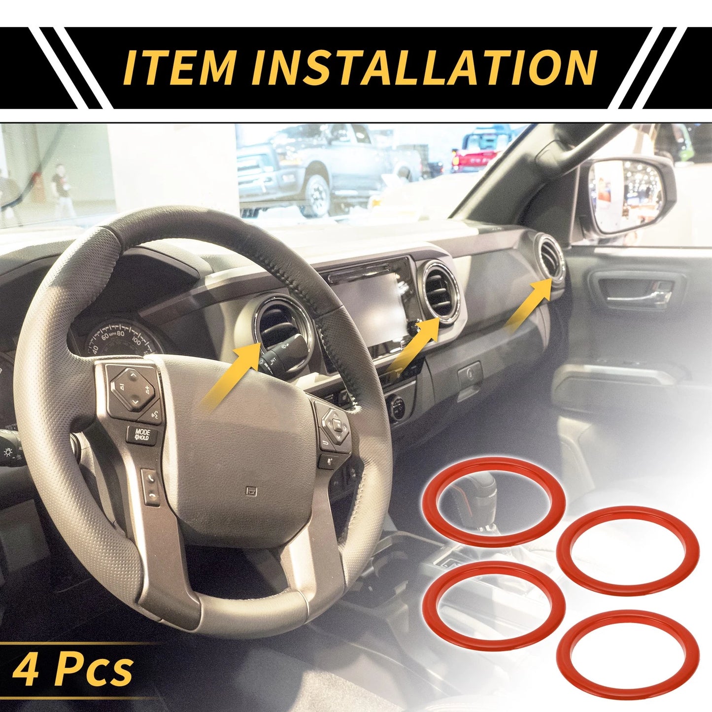 AC Vent Dashboard Decoration Rings for Toyota Tundra (2014-2021) - 4 Pcs Orange
