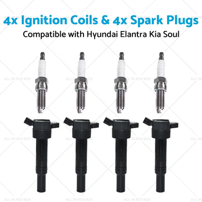 4 x Ignition Coils & 4 x Spark Plugs for Hyundai Elantra, Kia Soul (2011-2016)