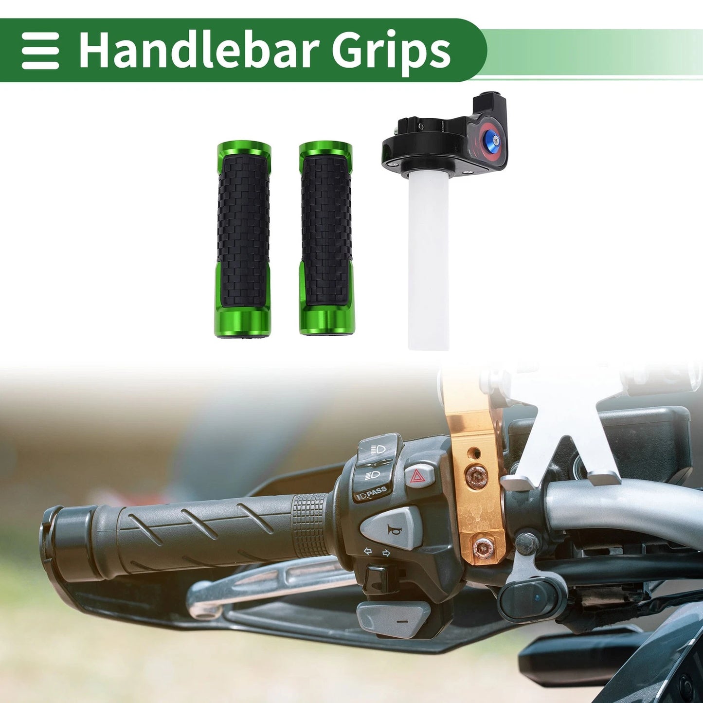 Grips Cover Kit 7/8" 22mm Aluminum Alloy Rubber Green for Motorcycle