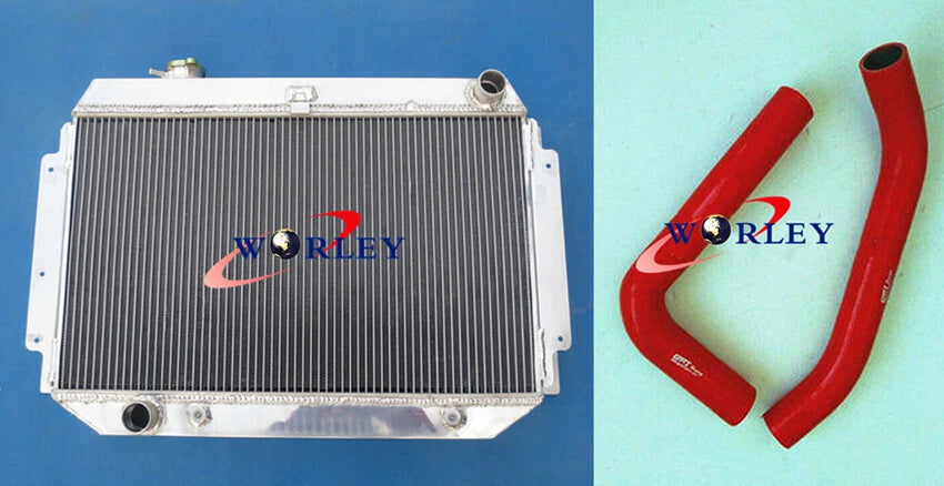 Aluminum Radiator & Red Hose for Holden HQ HJ HX HZ 253 308 V8 (1971-1980)