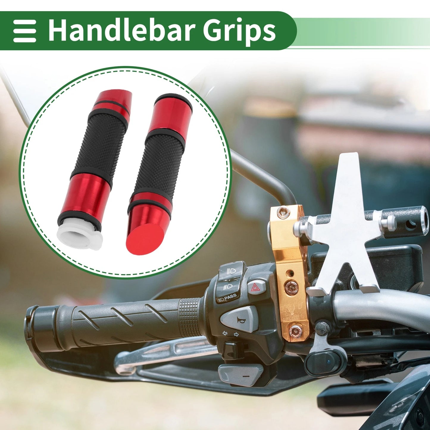 7/8" 22mm Hand Grips Rubber Red for Motorcycle