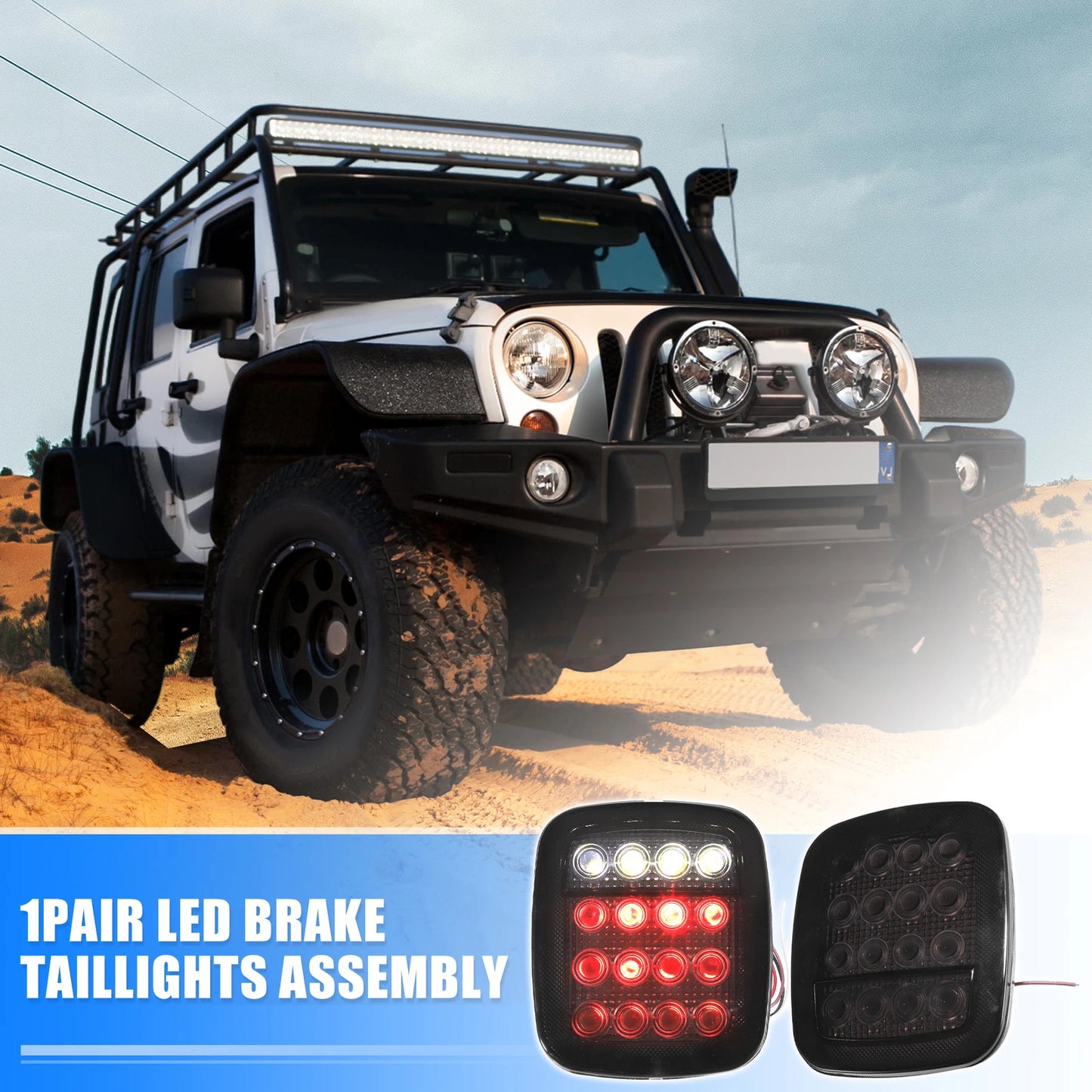 LED Bar Tail Lights  Square Brake Turn Signal Reverse for Jeep Wrangler