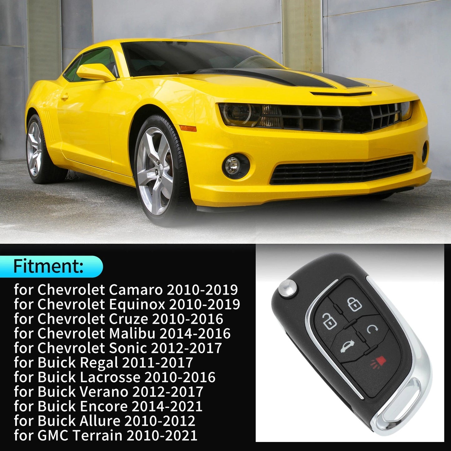 Keyless Key Fob Shell Case for Chevrolet Camaro Equinox (2010-2019)
