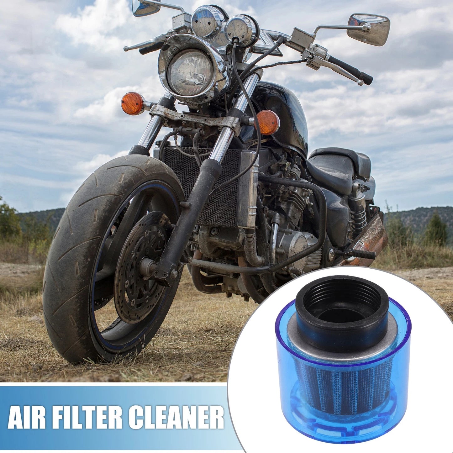 Air Filter Cleaner Straight 42mm/1.65" for Most Motorcycles Blue