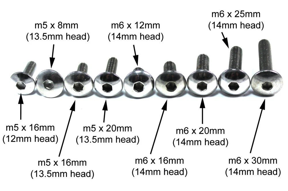 2 x m5/m6 Stainless Button Head Screws for Motorcycle Fairing