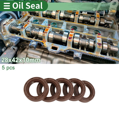 Oil Seal 28x42x10mm FKM Rubber Brown 5 Pcs