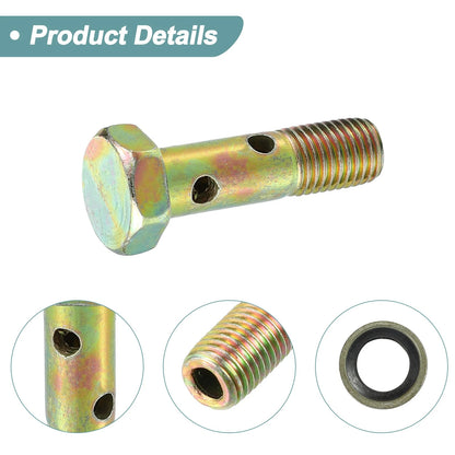 2 x Sets M8x1 32mm 4-Hole Hollow Bolt Screws with Washer for Motorcycle