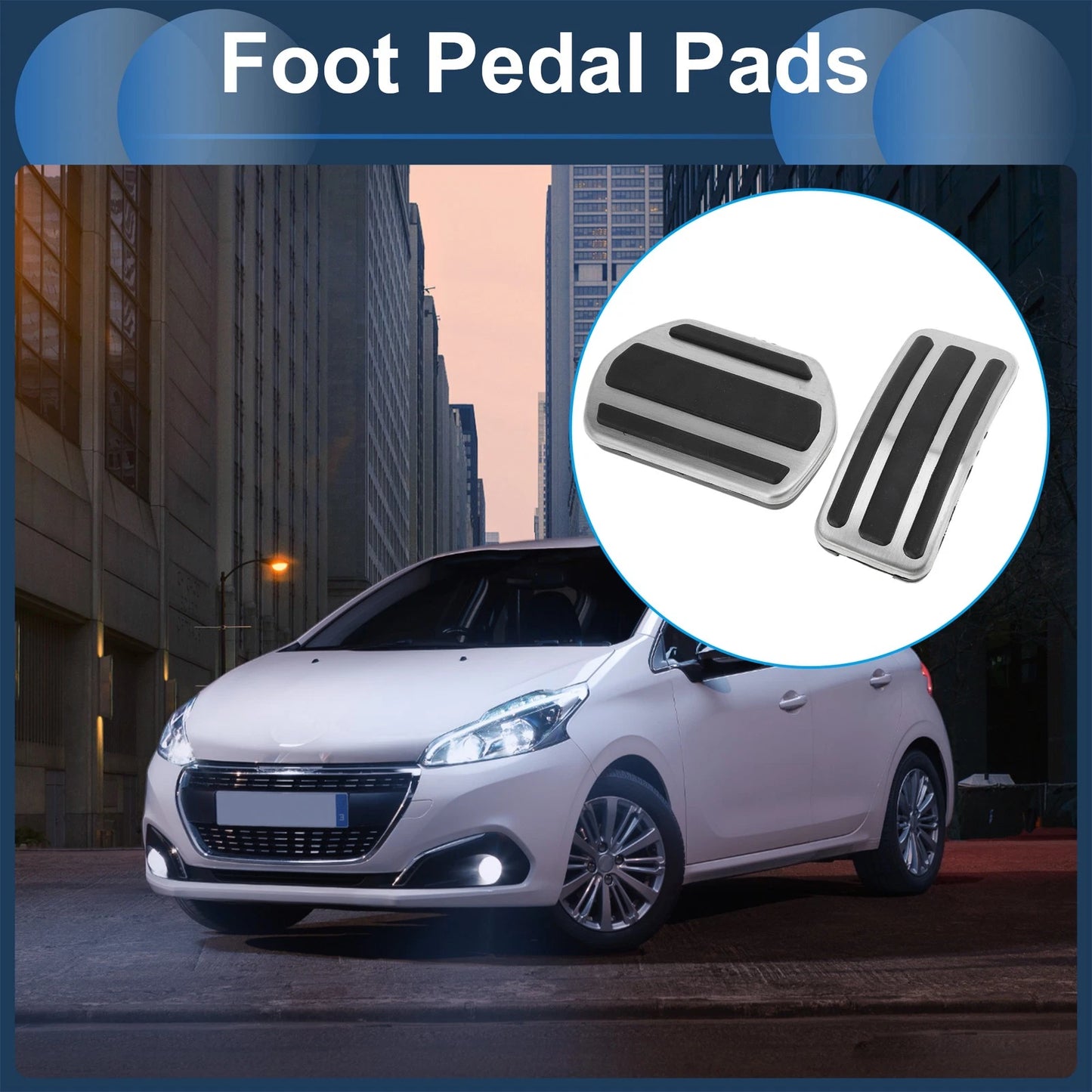 Automatic Footrest Pedals Cover Set for Peugeot 208 (2013-2018) Silver Tone