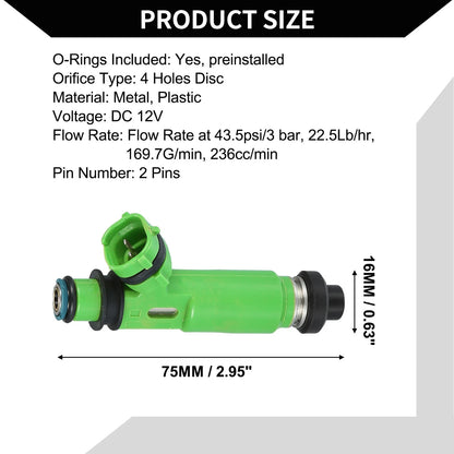 6 x Green Fuel Injectors for Mitsubishi Montero (1997-2003) 3.0L