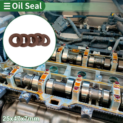 Oil Seal 25x47x7mm FKM Rubber Brown 5 Pcs