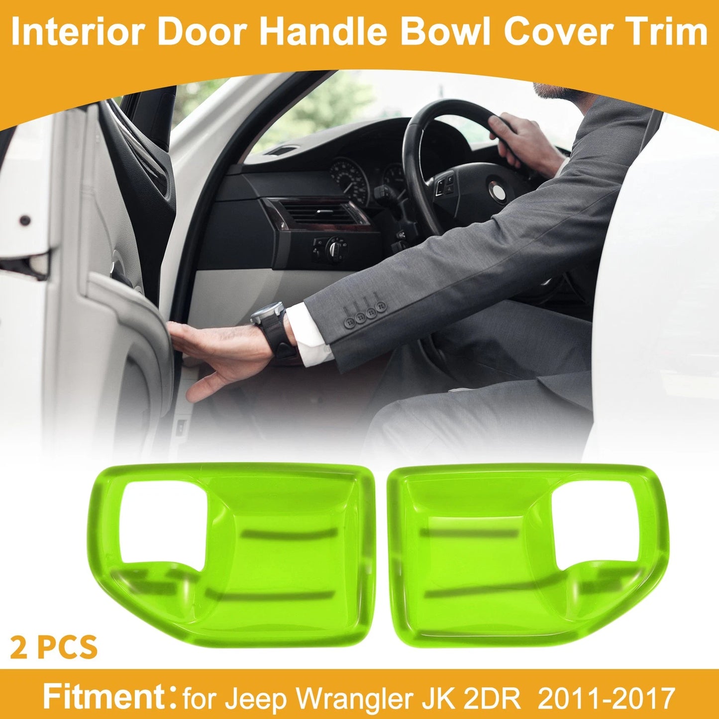 Interior Door Handle Bowl Cover Trim for Jeep Wrangler JK 2DR (2011-2017) 2 x Green