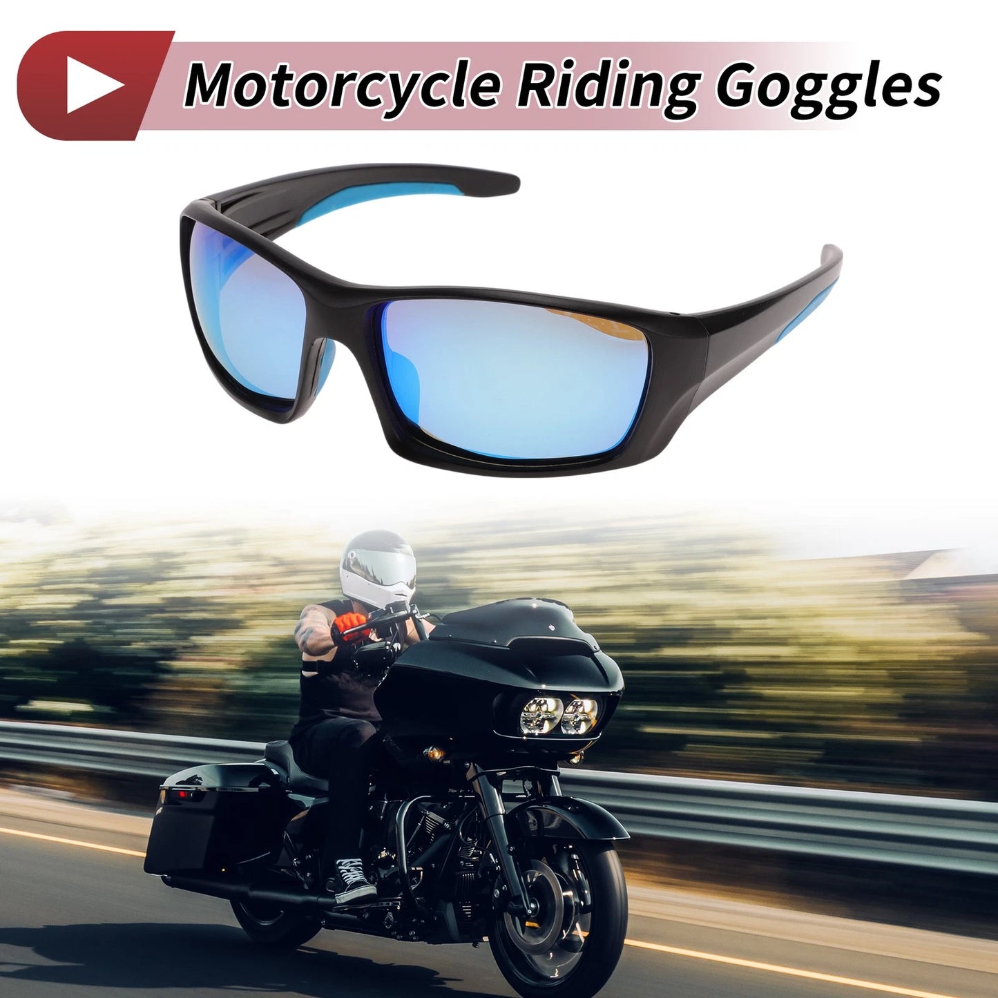 Motorcycle Goggles Blue Lens Black Frame Tri-acetel Cellulose for Motorcycle