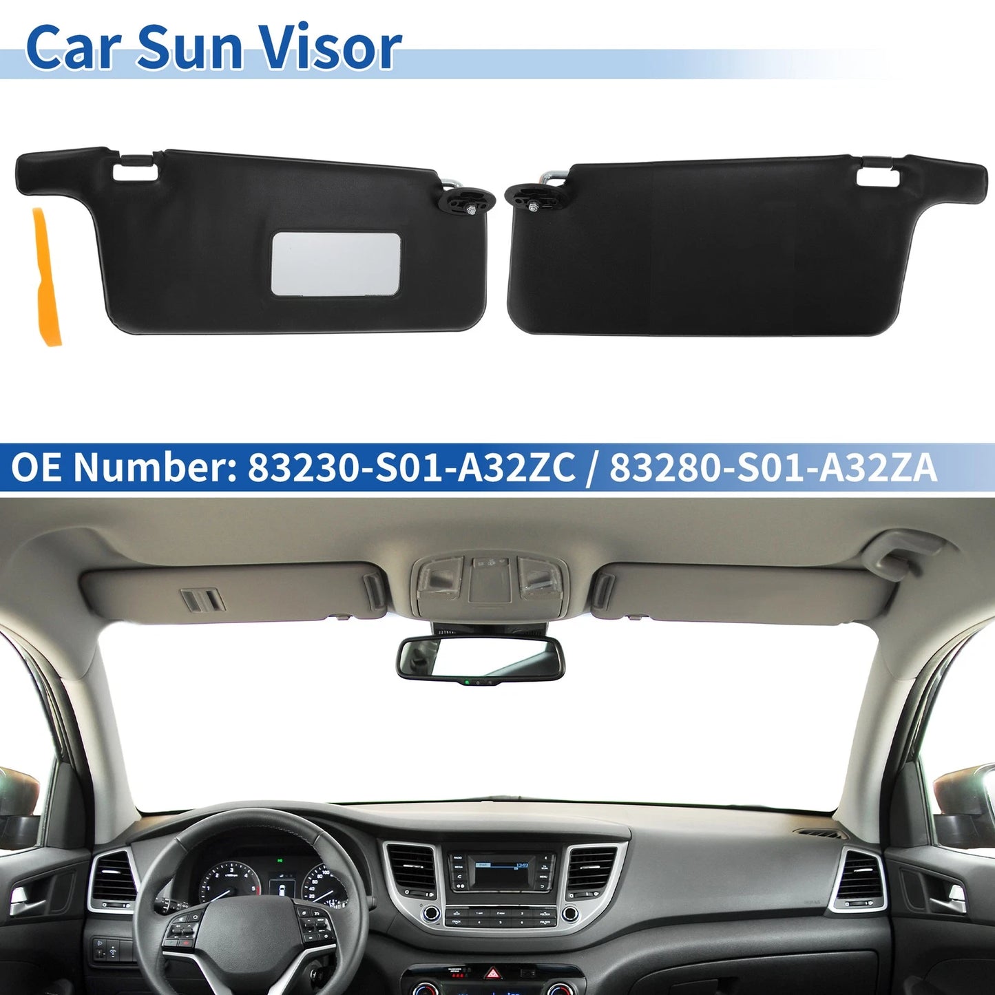 Left & Right Sun Visors for Honda Civic (1996-2000) Black  No.83230-S01-A32ZC