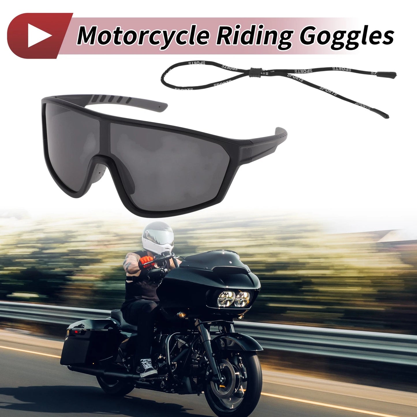 Set / Goggles / Motorcycle Riding Goggles Black Lens Black Gray Frame PC UV400