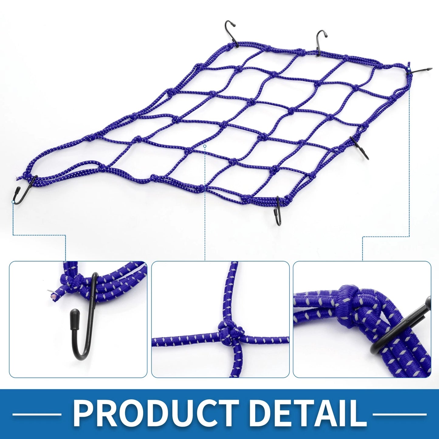 Motorcycle Luggage Cargo Net 40x40cm Bungee Cargo Net Blue for Motorcycle