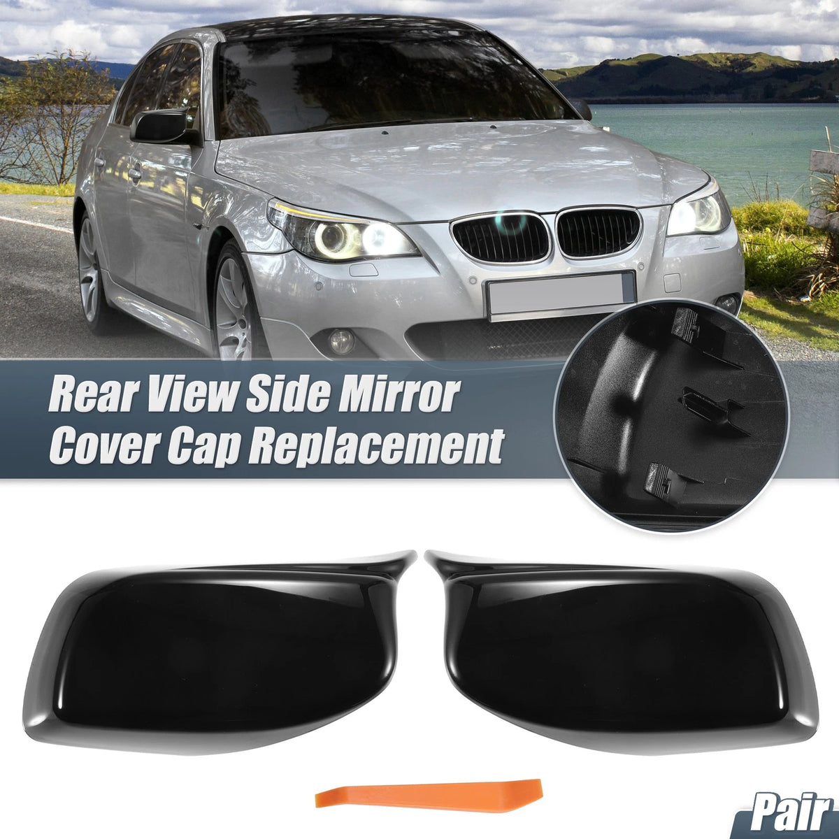 Rearview Mirror Cover Cap Gloss Black for BMW E60 E61 525i 530i 545i 550i