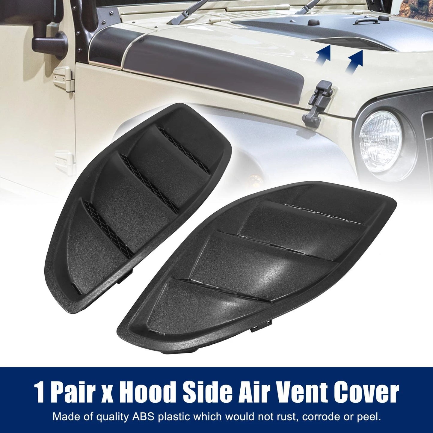 Hood Side Air Vent Cover Bezels Trim Matte Black for Jeep Wrangler (2007-2018)