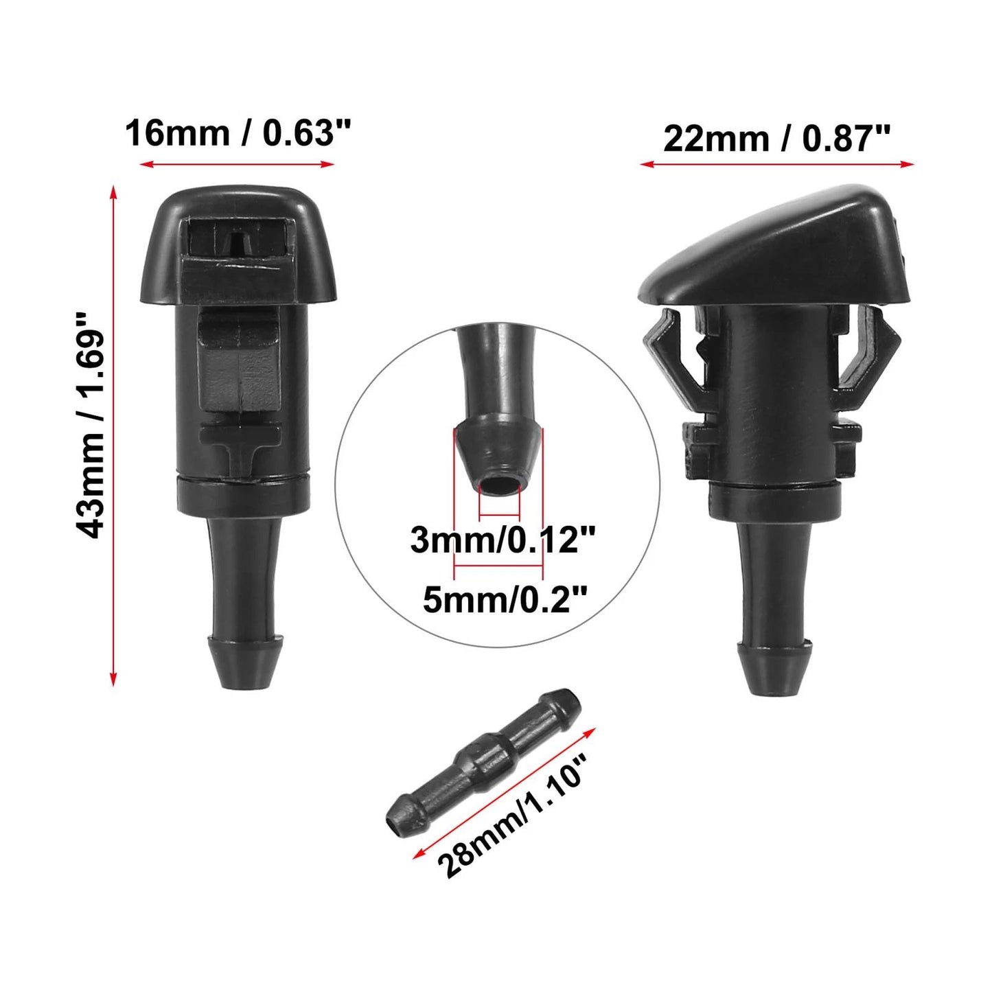 4 x Front Windshield Washer Nozzles for Dodge Caliber (2007 - 2012)