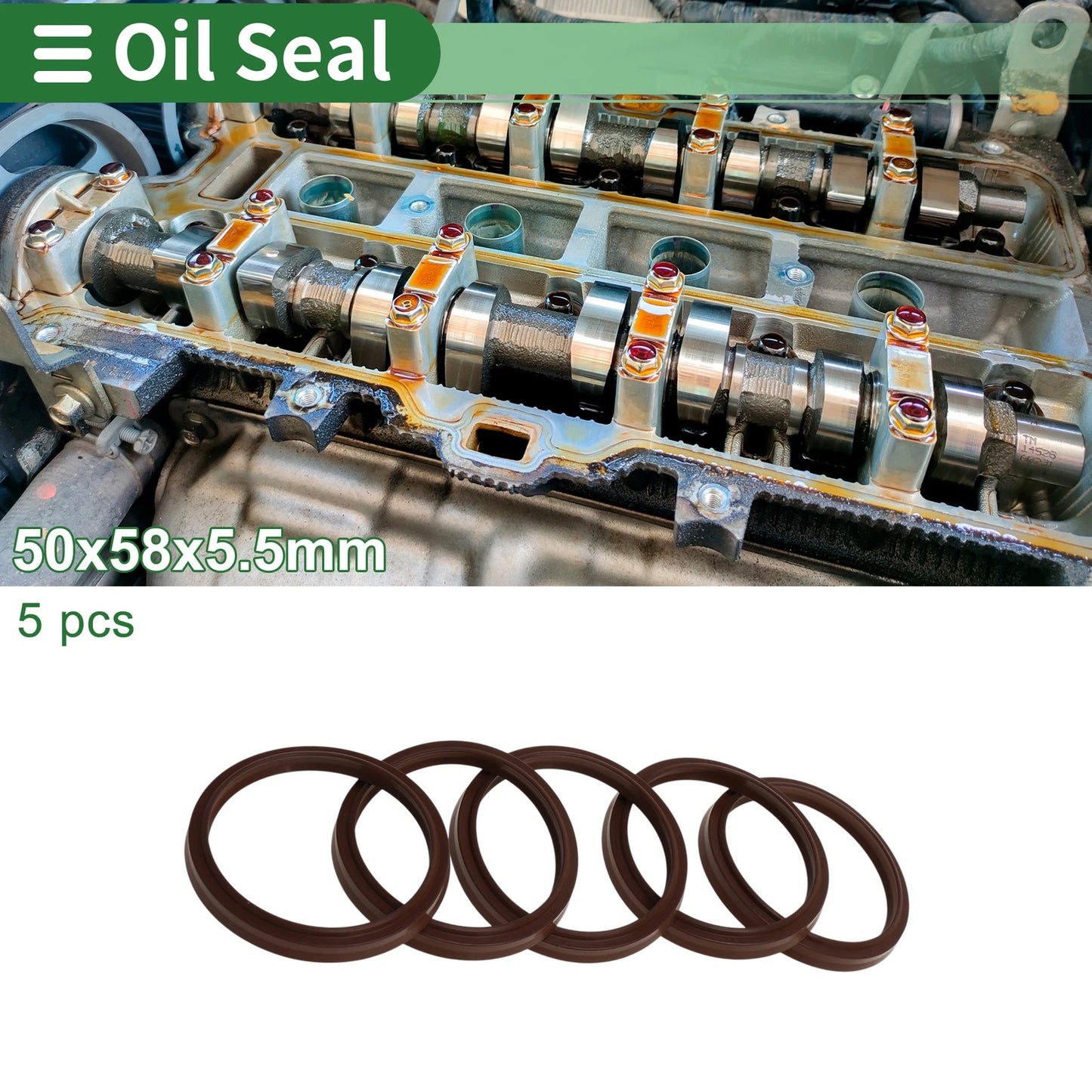 Oil Seal 50x58x5.5mm Brown 5 Pcs for Rotary Shaft Seal FKM Rubber