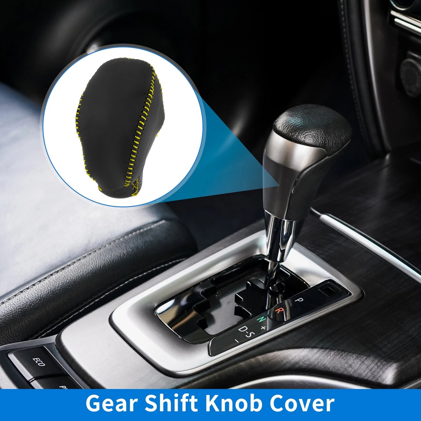 Gear Shift Knob Cover Black Yellow Faux Leather for Toyota RAV4 (2019–2024)