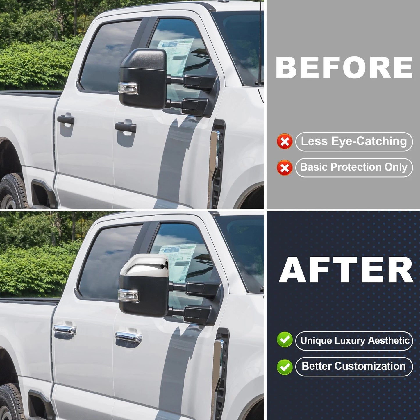 Top Half Mirror Cover Caps & 4 x Door Handle Cover Trims for Ford Super Duty (2017-2023)