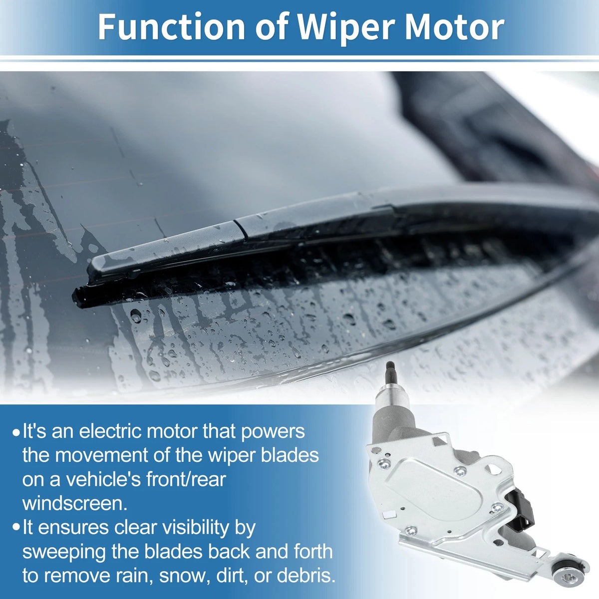 Rear Windscreen Wiper Motor for Citroen C1, Toyota Aygo (2005-2014)