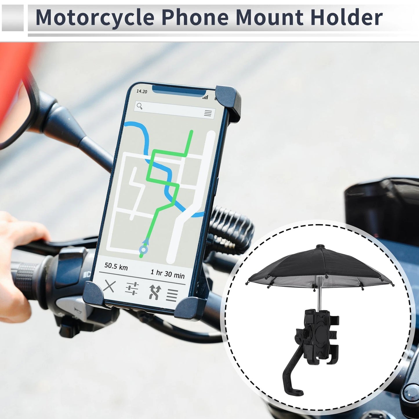 Phone Mount Holder for Motorcycle Rearview Mirror 4.7-7.2 in Black