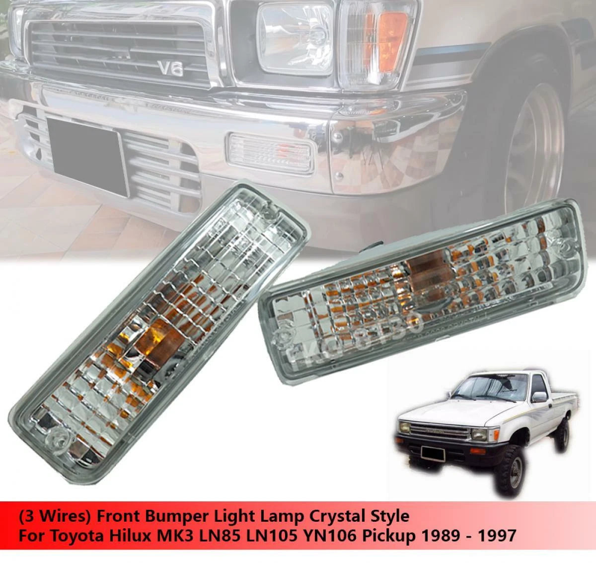 3 x Front Bumper Light Lamps for Toyota Hilux MK3 (1988-1997)