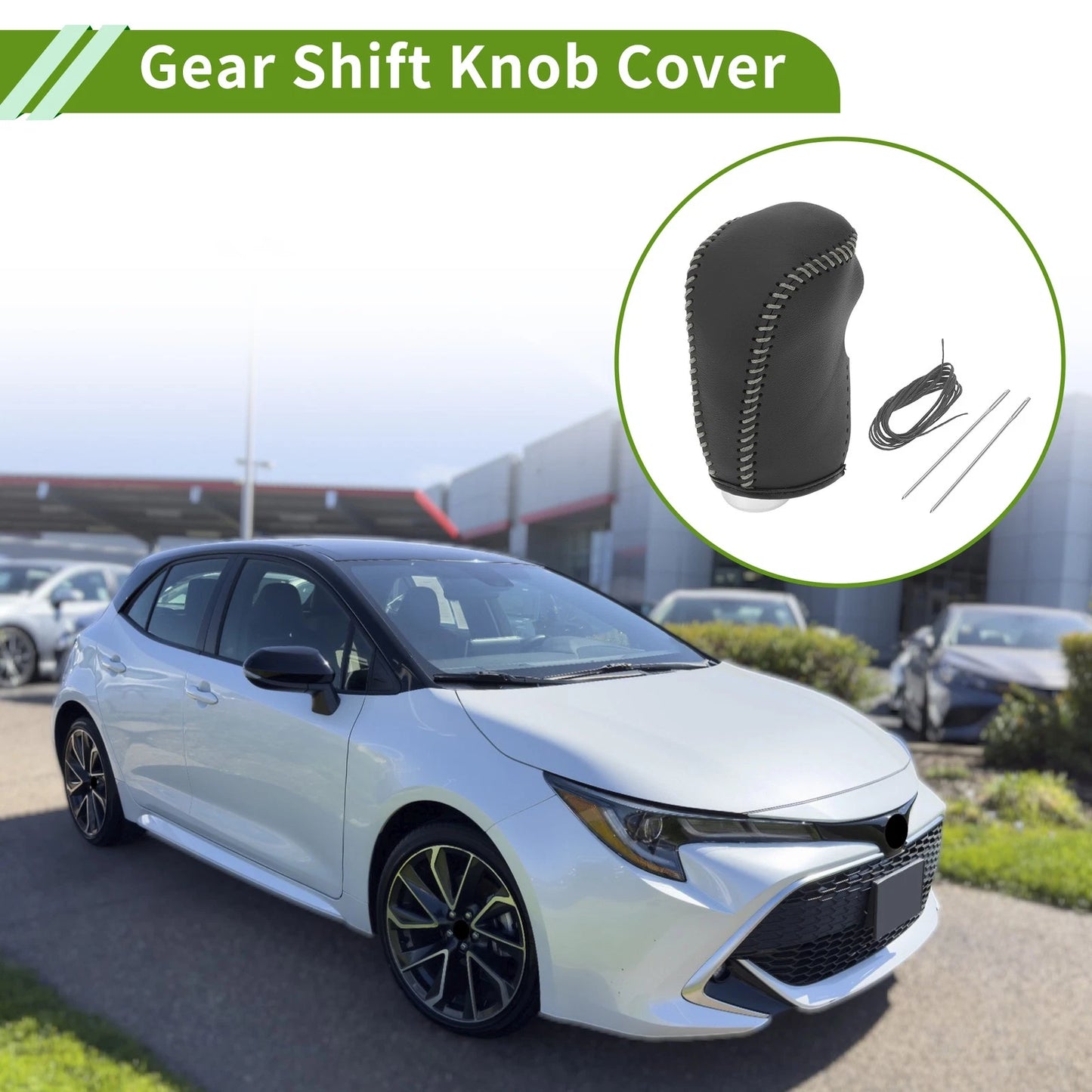 Gear Shift Knob Cover for Nissan Altima 2013-2018 Black Grey Faux Leather