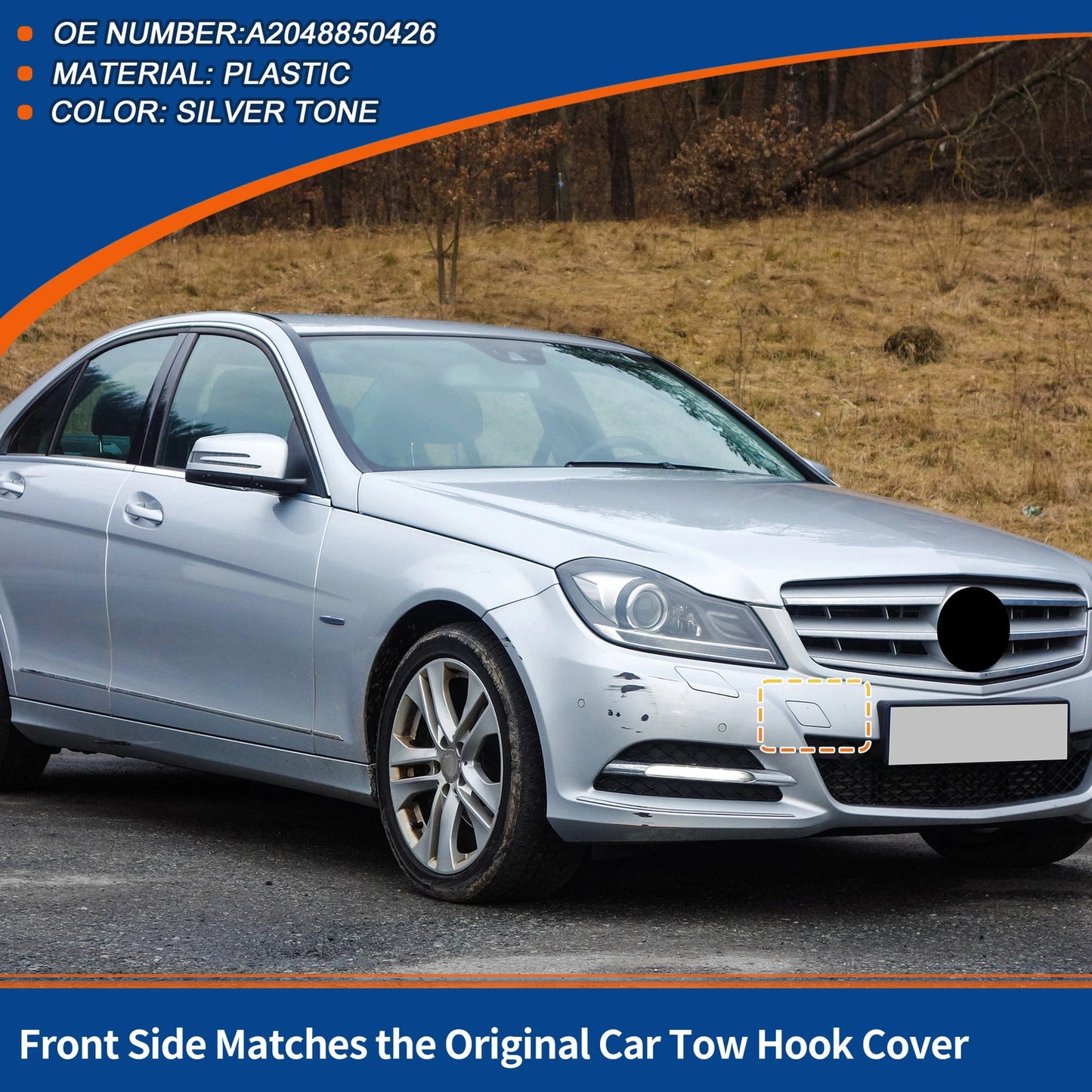 Front Car Bumper Tow Hook Cover for Mercedes-Benz (2012-2015) Silver Tone