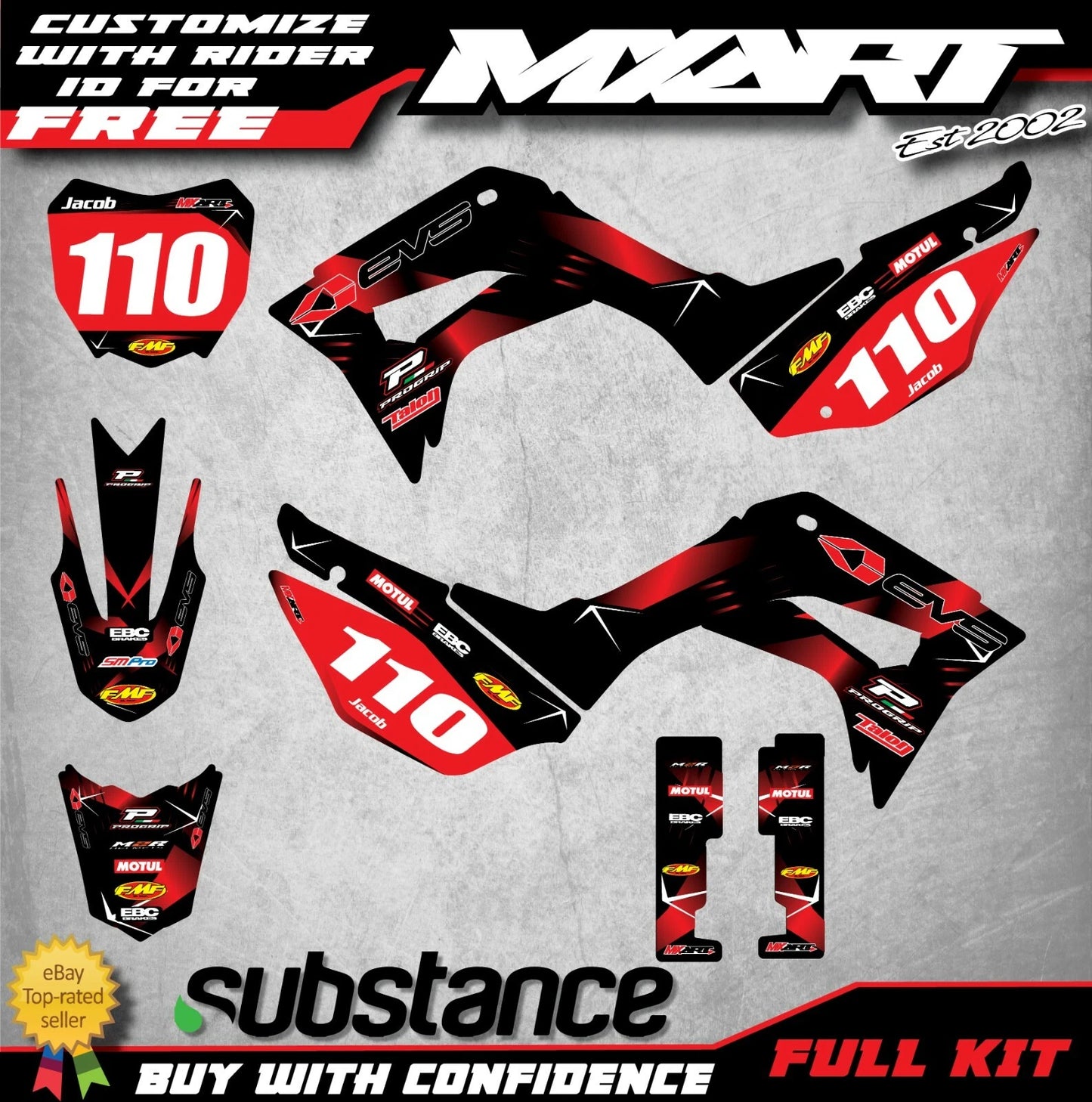 Custom Graphics Full Kit for Honda CRF 110 2019-2022 Barbed Stickers