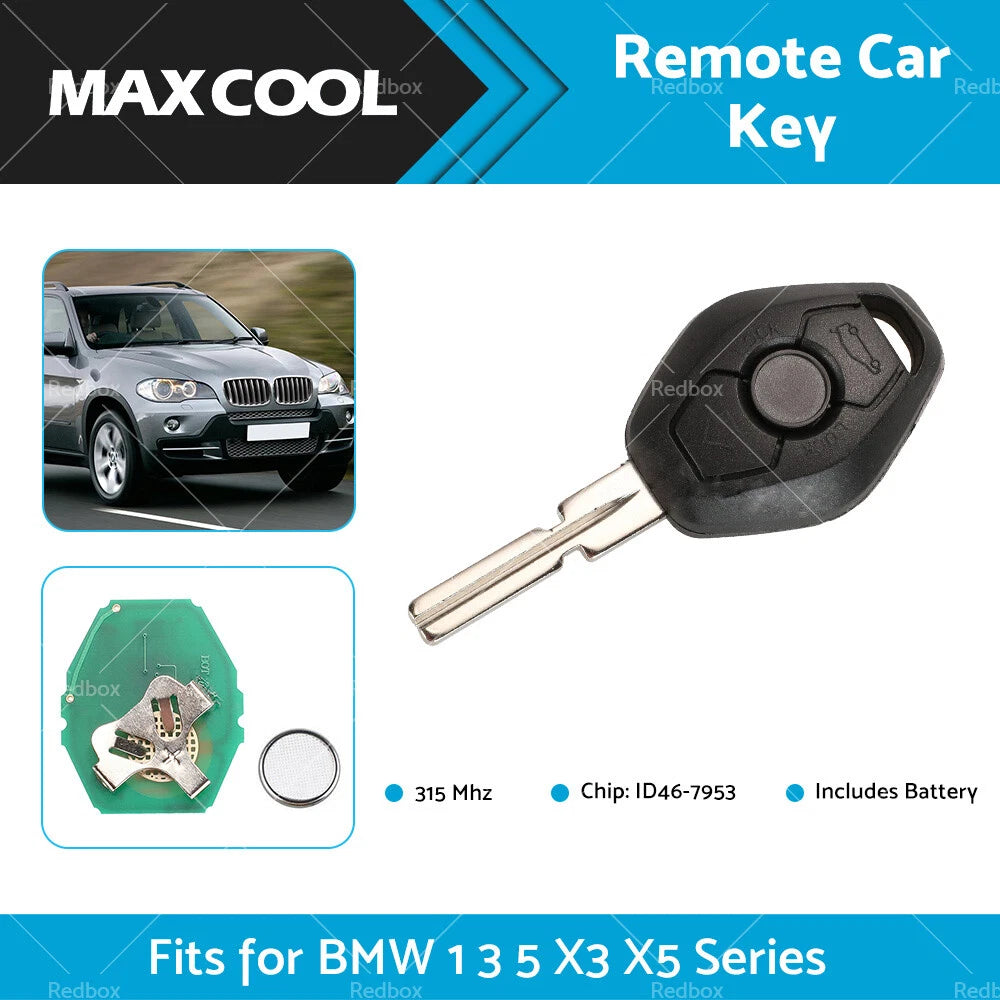 Complete Remote Car Key w/ Chip ID46 for BMW 3 5 Series X3 (2002-2013)
